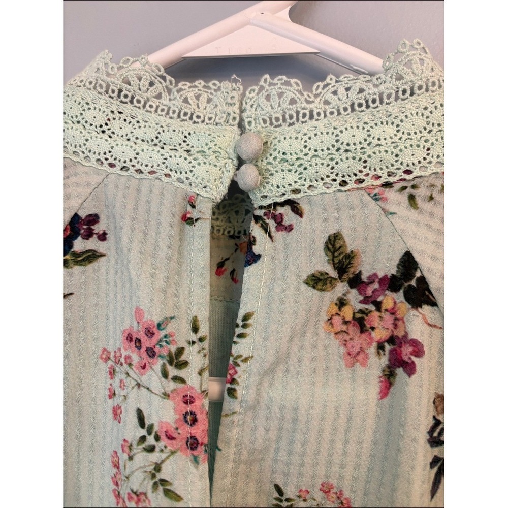 HEMANT & NANDITA Mint Green Floral Lace-Trim Peplum Top Bohemian hippie medium - Picture 3 of 9